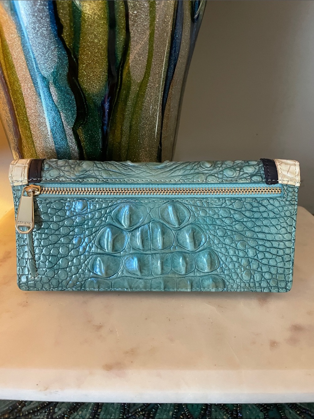 Brahmin Astral and White Croc-Embossed Continental Wallet - Picture 2 of 5